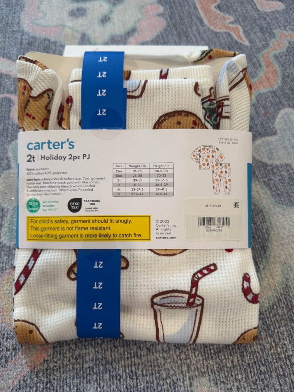 Carter's White Holiday 2pc Pajama Set with Gingerbread & Candy Cane Print - Picture 2 of 3